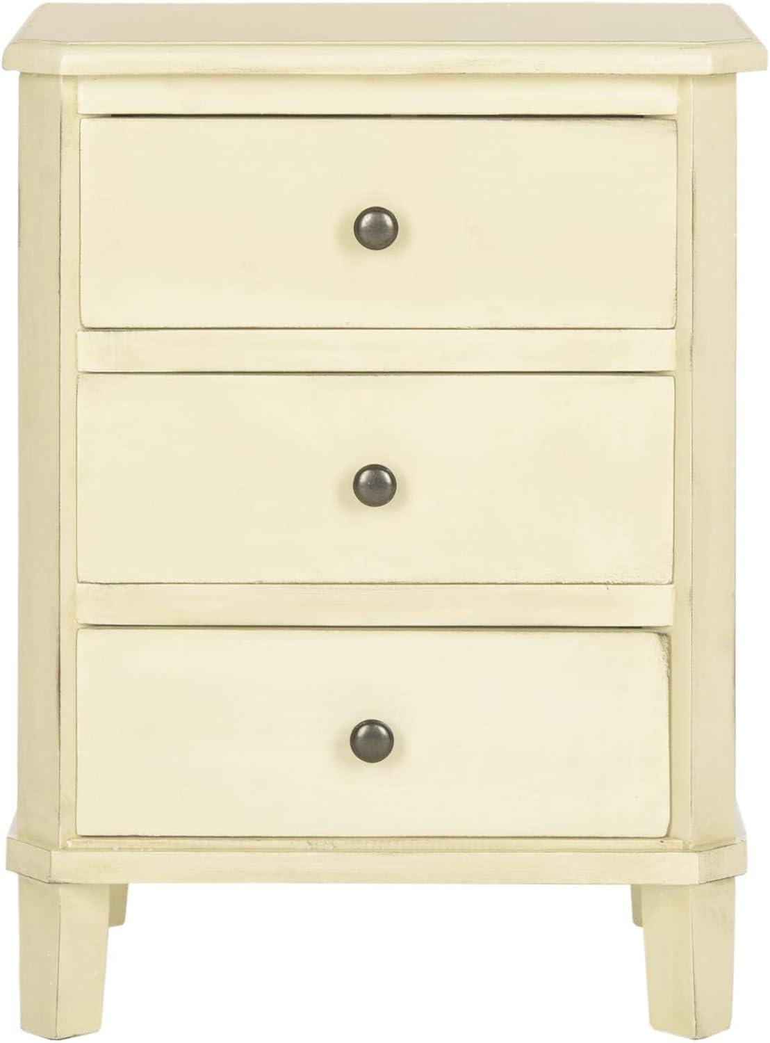 Transitional White Wood & Metal Nightstand with 3 Storage Drawers