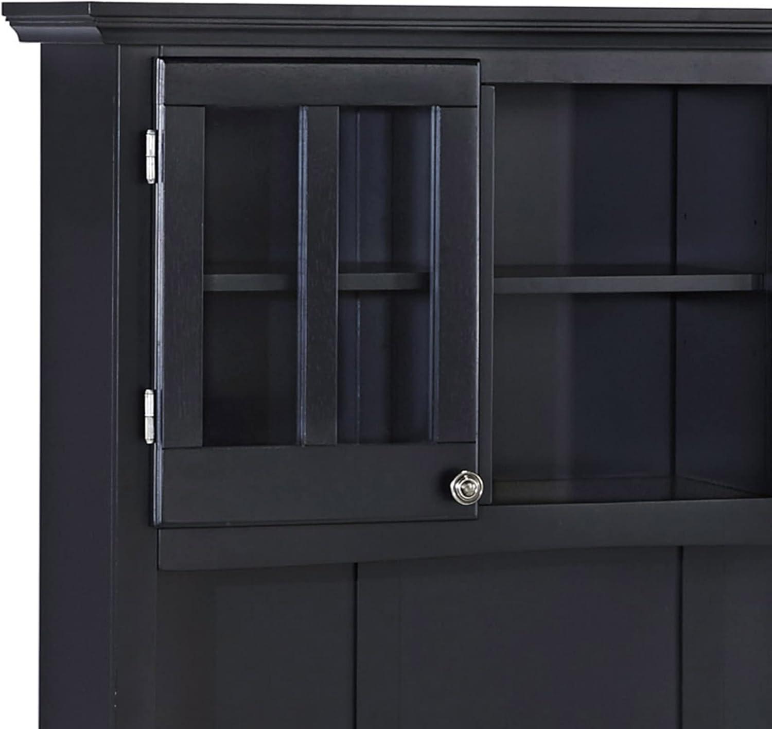 Cherry Top Black Hardwood Buffet Server with Hutch and Wine Rack