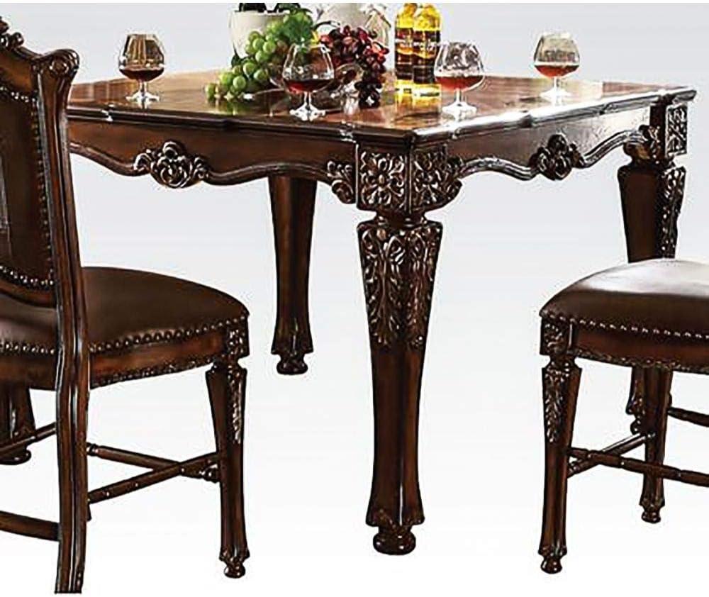 54" Vendome Accent Table Cherry Finish - Acme Furniture: Square, Turned Wood Legs, Floral Motifs