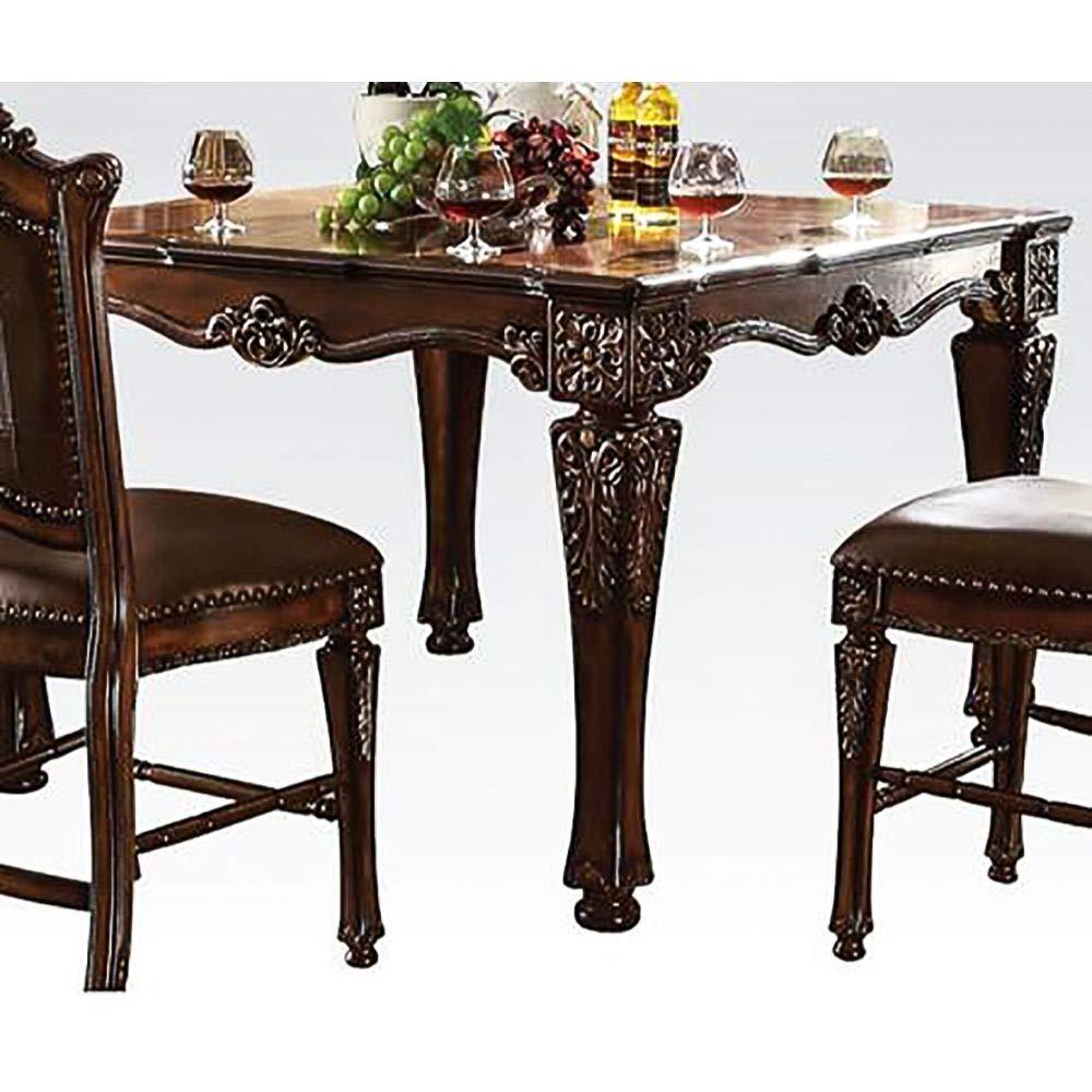 54" Vendome Accent Table Cherry Finish - Acme Furniture: Square, Turned Wood Legs, Floral Motifs