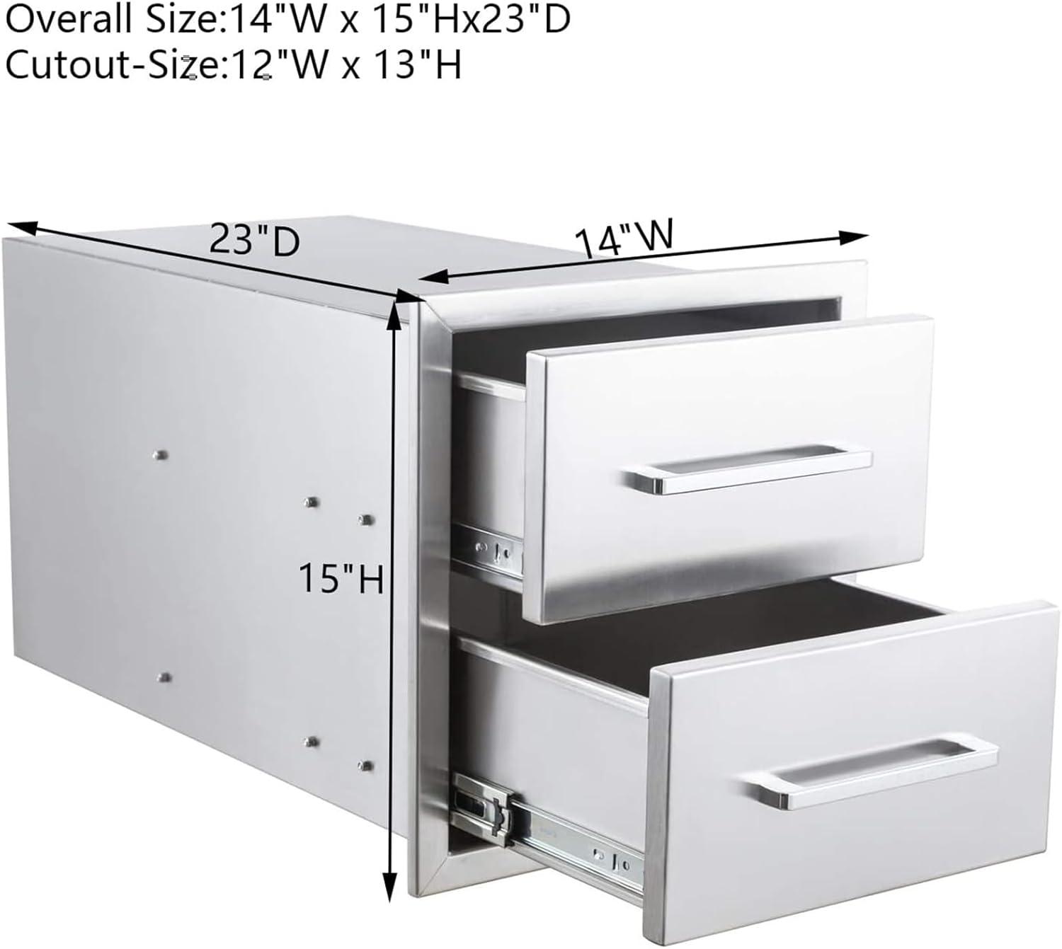Outdoor Kitchen Drawer Stainless Steel 3-Drawer, BBQ Island Built-in Drawer Weatherproof, Flush Mount for Outdoor Kitchen and Grill Station (17"W*30"H*21“D)