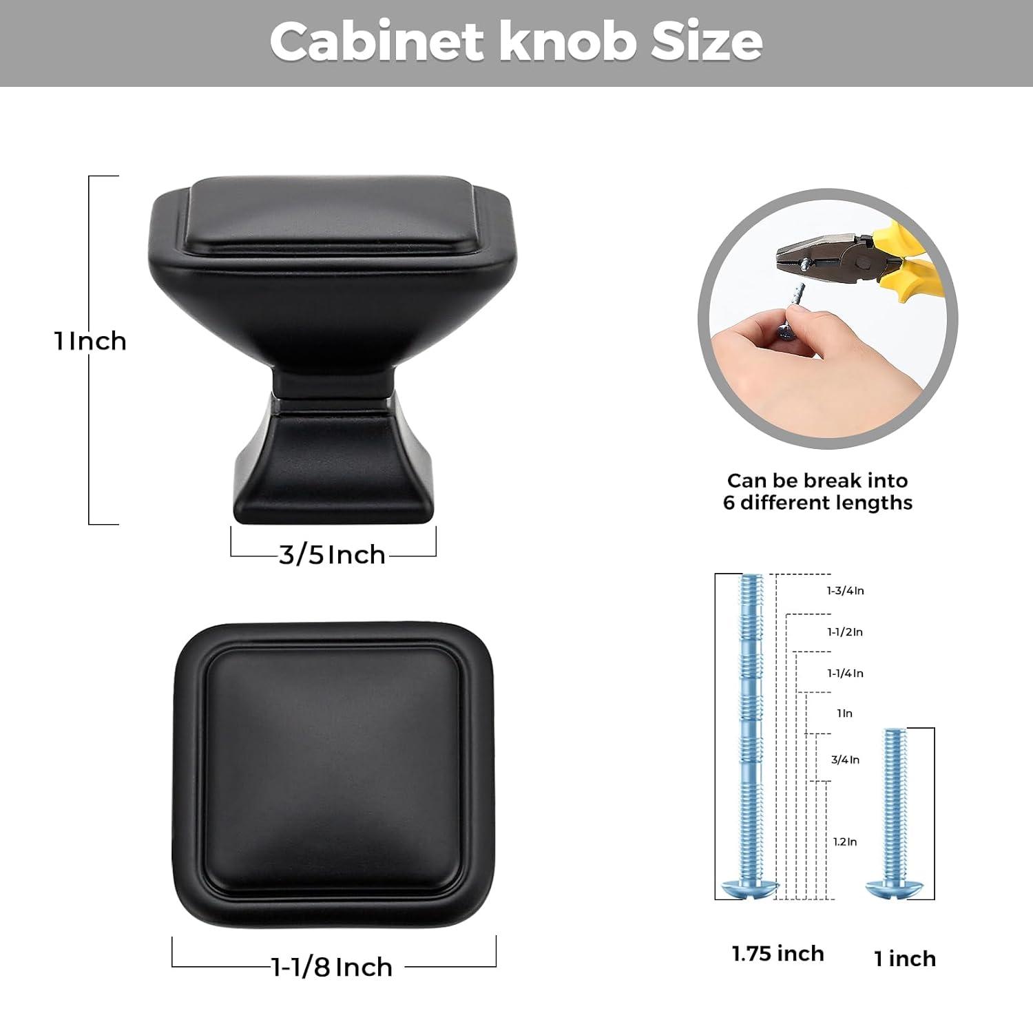 Single Hole Drawer Knobs - 10 Pack Black Cabinet Knobs - Square Dresser Knobs Dresser Handles Closet Door Knobs - Kitchen Cabinet Knobs - Cabinet Hardware