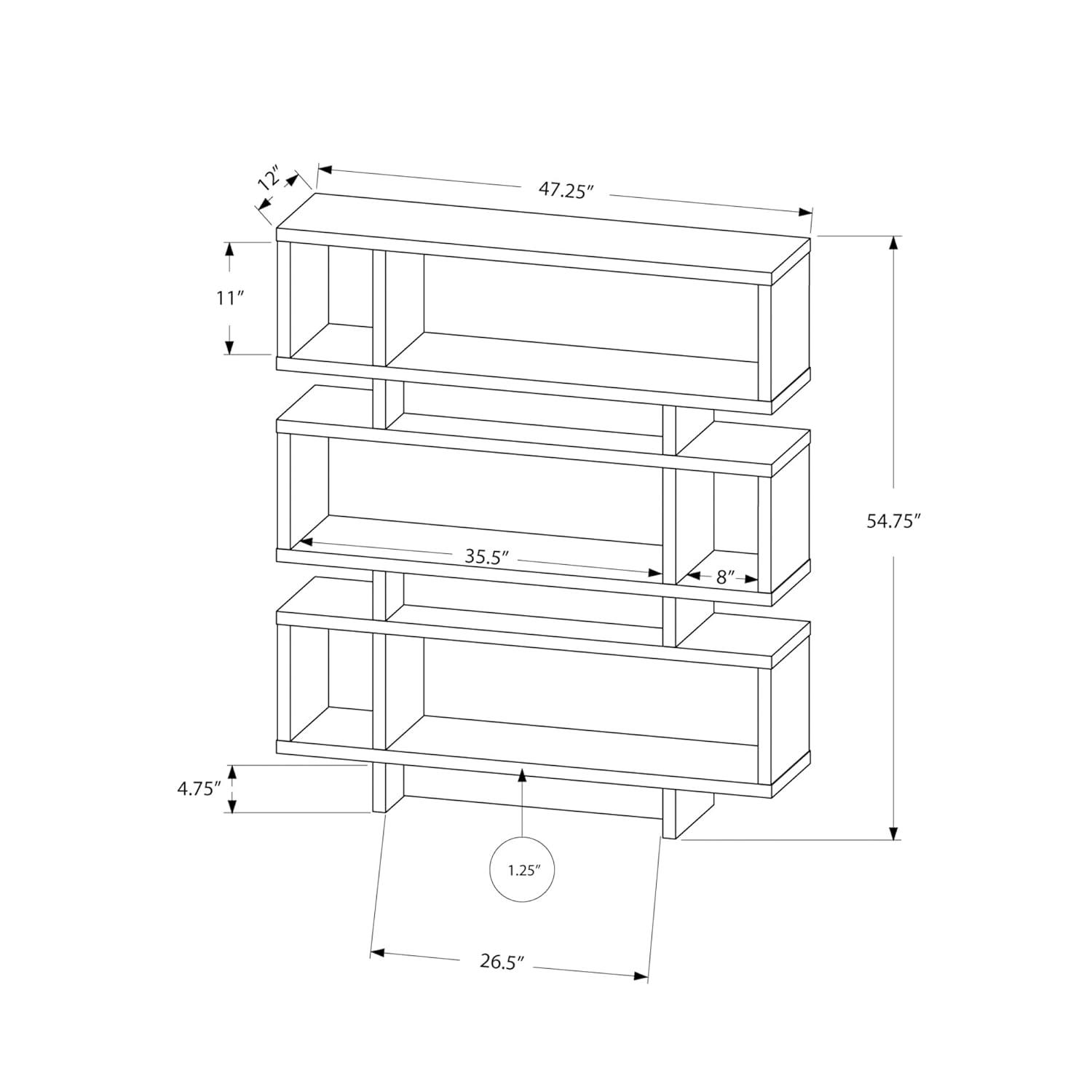 Monarch Specialties Bookshelf, Etagere, 4 Tier, 55"H, Office, Bedroom, Grey And White Laminate