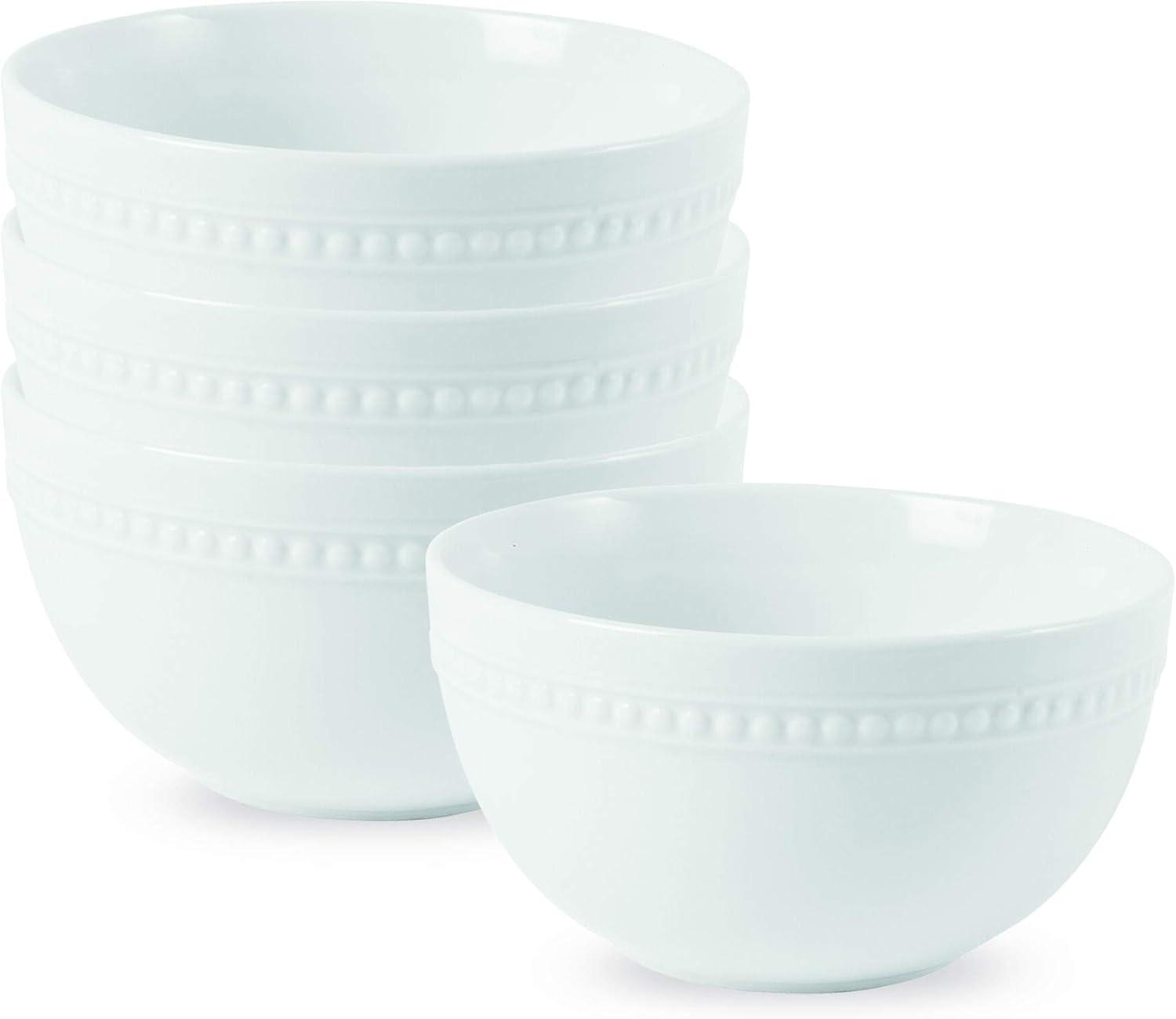 White Ceramic Beaded 26 Ounce Soup and Cereal Bowls