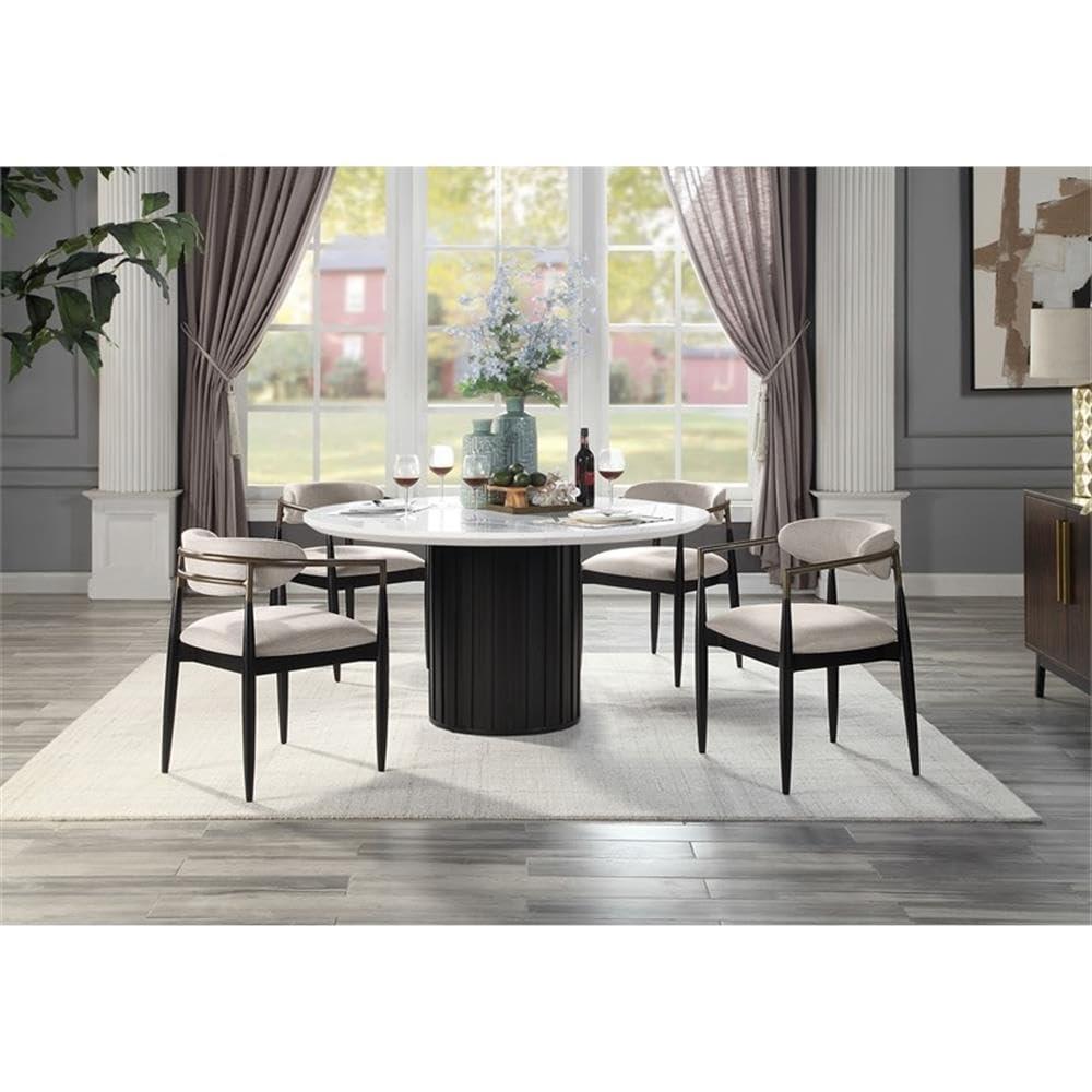 54" Jaramillo Dining Table Engineering Marble Top Black Finish - Acme Furniture: Elegant Rectangular Kitchen Table, Metal Pedestal Base