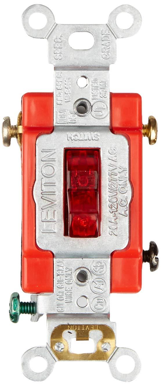 20 Amp Industrial Grade Heavy Duty Single-Pole Pilot Light Toggle Switch, Red 1221-PLR