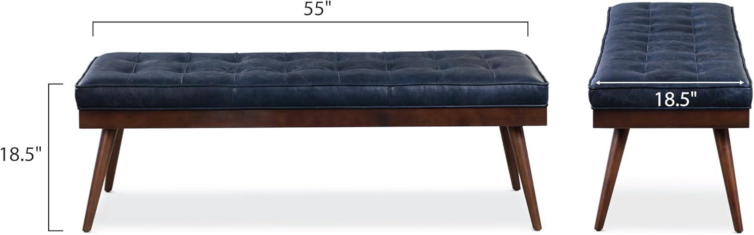 Athan Midnight Blue Full-Grain Italian Leather 55" Bench