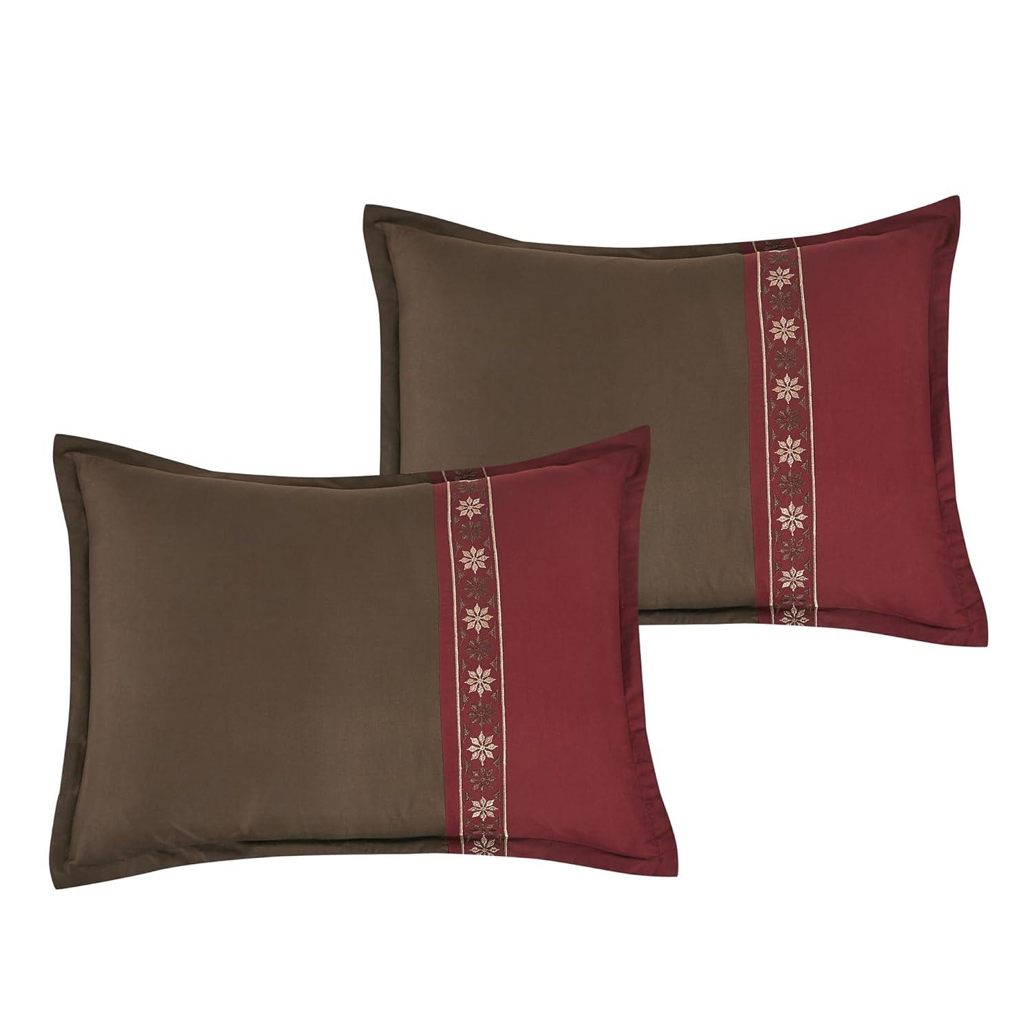 King Size 7 Piece Burgundy Brown Embroidery Soft Bedding Comforter Set