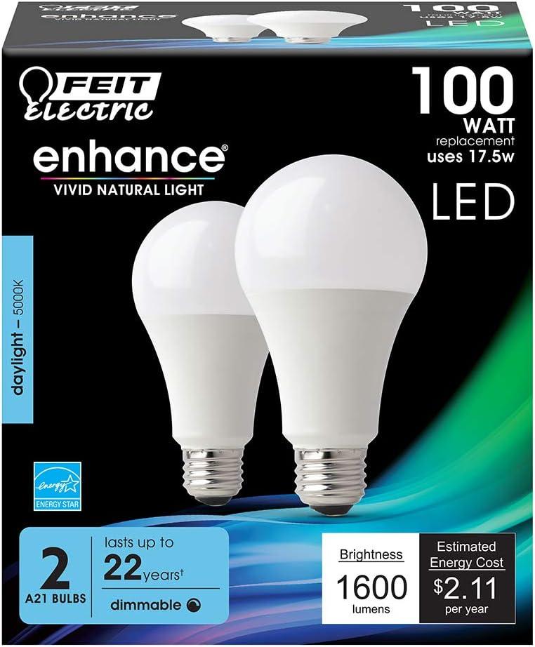 Feit Electric Enhance A19 E26 (Medium) LED Bulb Daylight 100 Watt Equivalence 2 pk