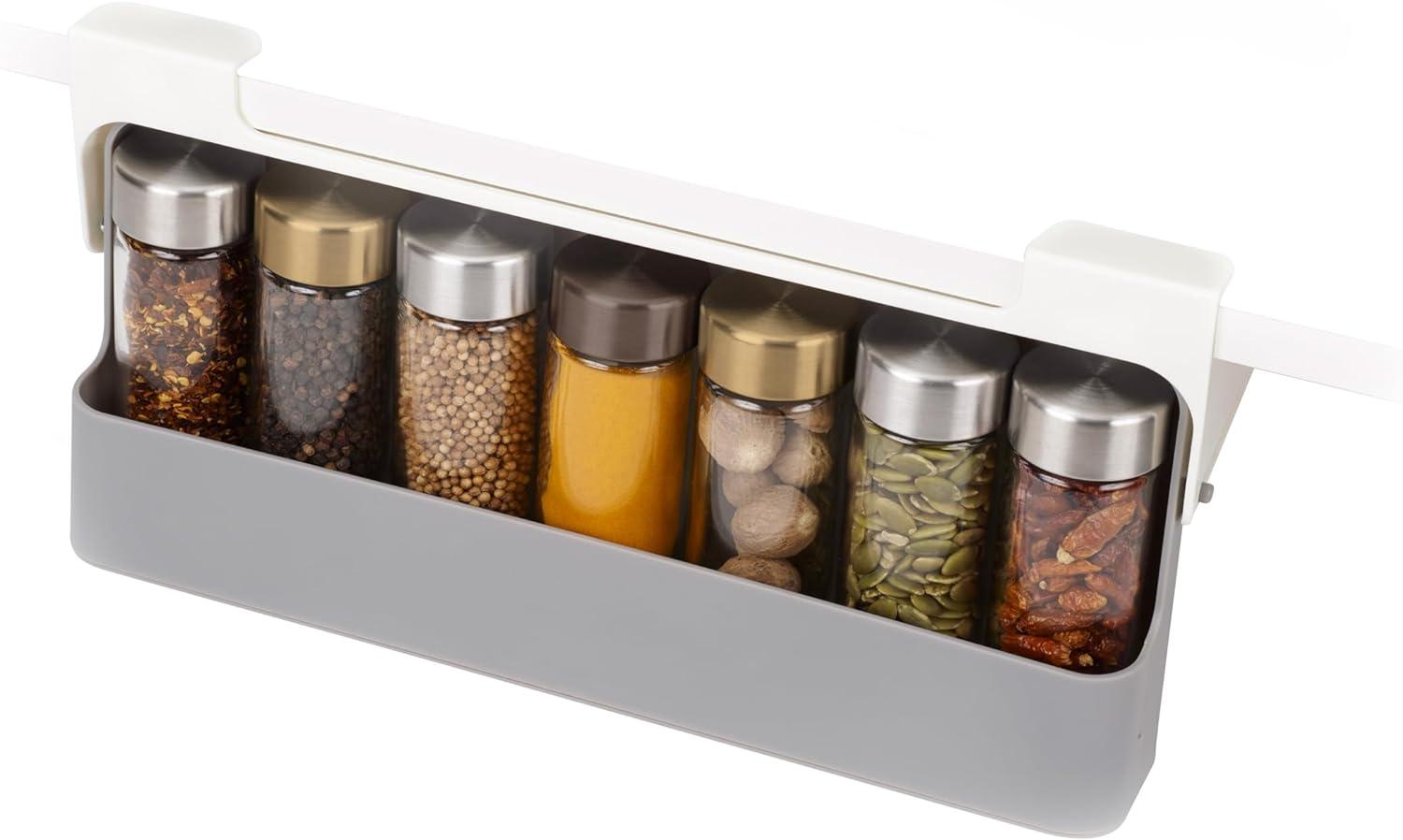 Grey Under-Shelf Kitchen Spice Rack Organizer