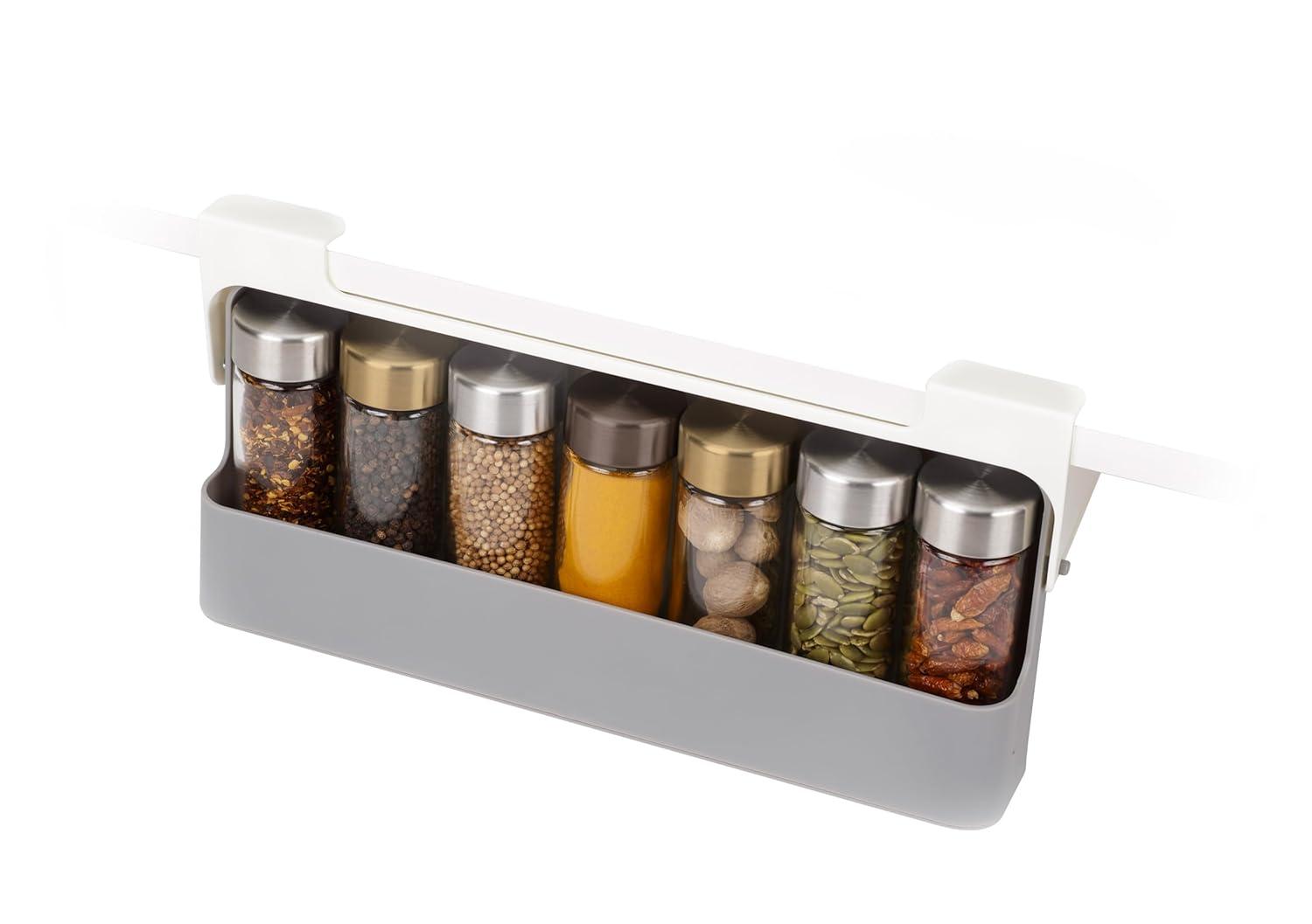 Grey Under-Shelf Kitchen Spice Rack Organizer