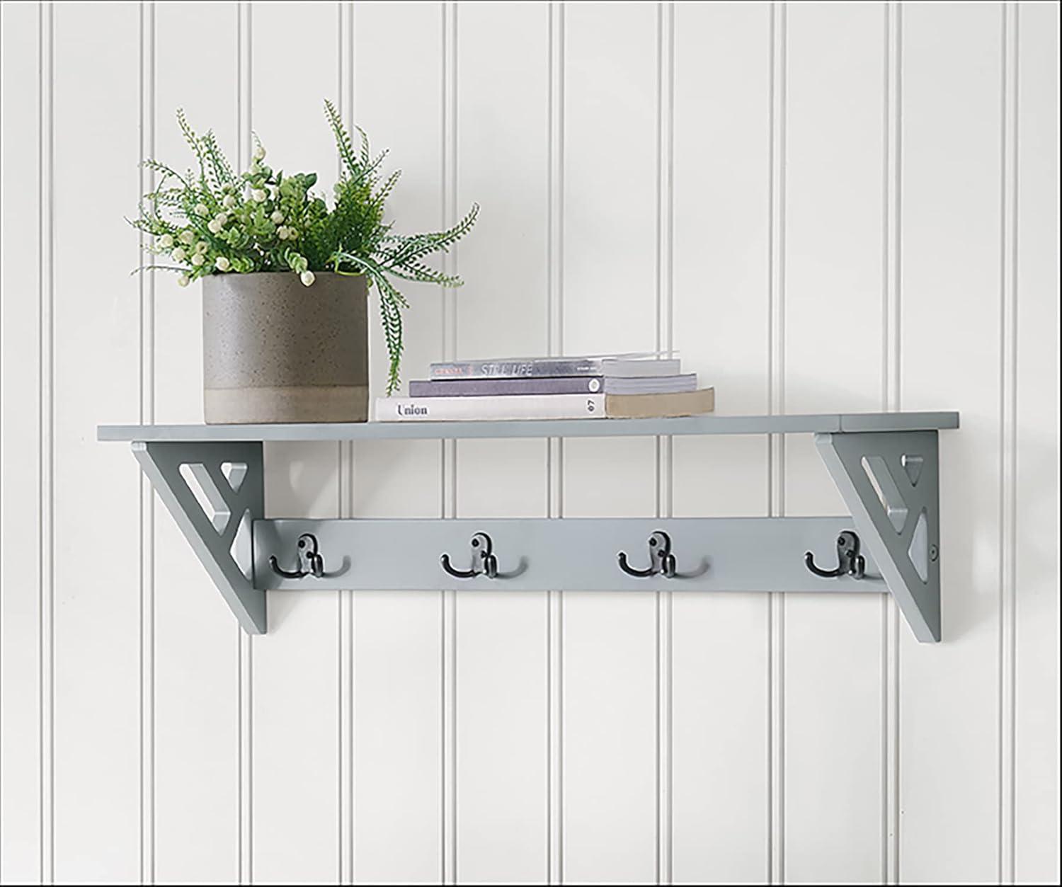 Gray Wood and Metal Coat Hook Shelf with Double Hooks