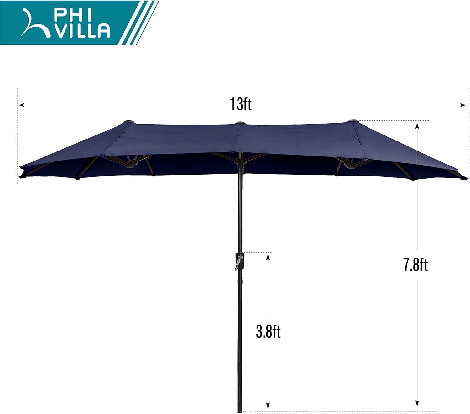 PHI VILLA 13ft Double-Sided Twin Outdoor Patio Umbrella Market Umbrella, Beige