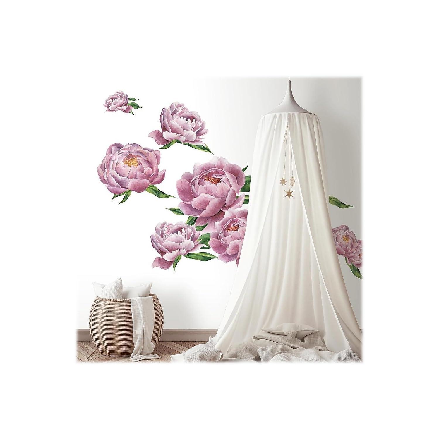RoomMates Large Peony Peel and Stick Giant Wall Decal: Vinyl Floral Art, Self-Adhesive, Repositionable, Modern Decor