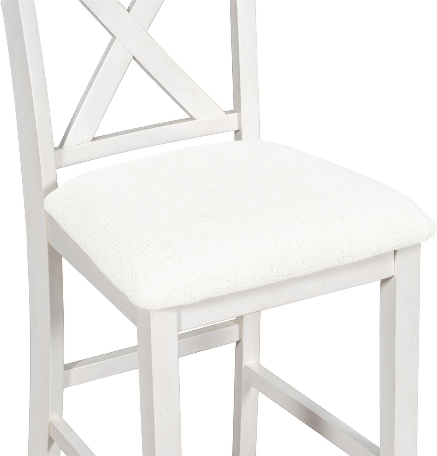 5 Pieces Counter Height Wooden Bar Table Set with 3-Tier Shelf and 4 Chairs, Rustic Farmhouse Dining Table Set for 4, White