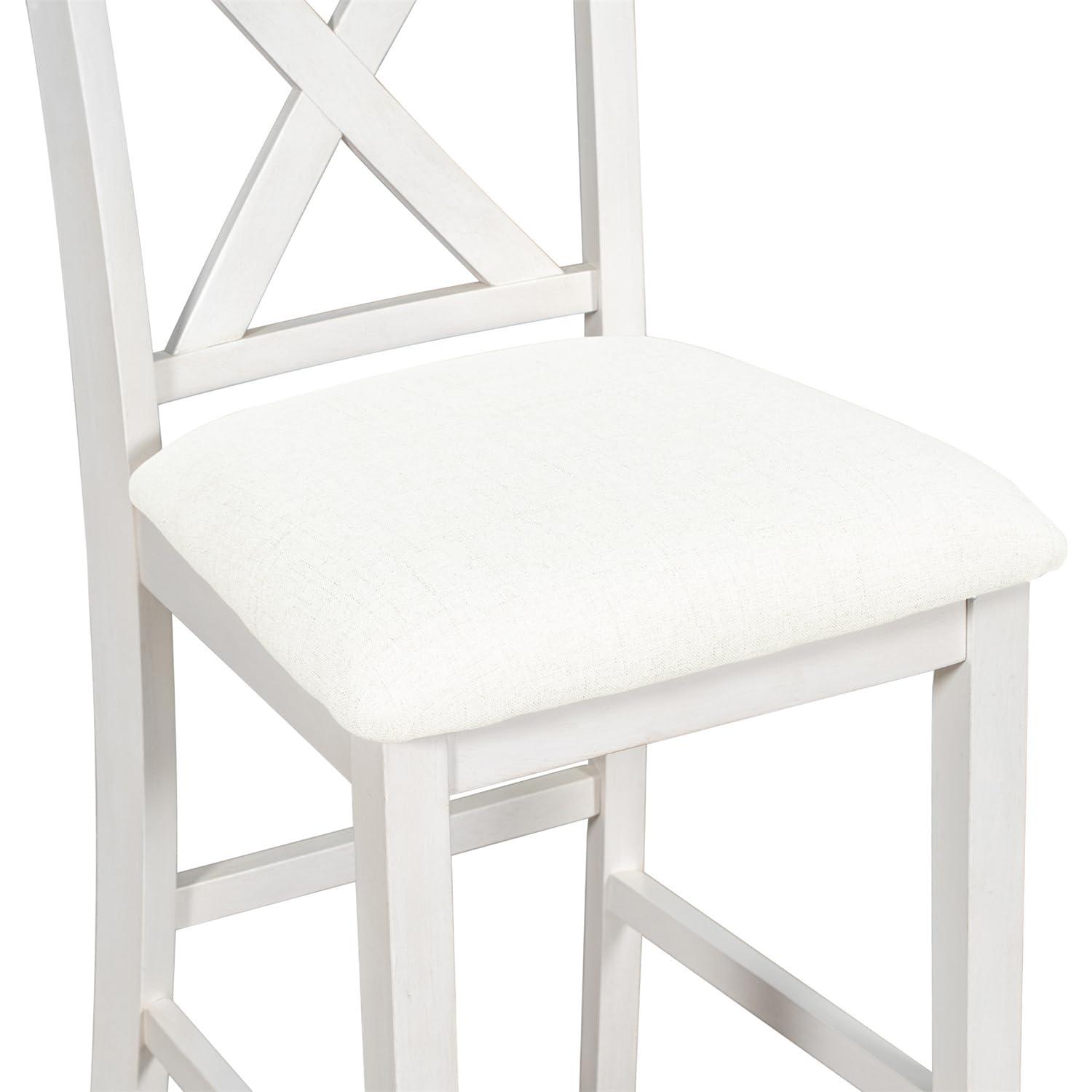 5 Pieces Counter Height Wooden Bar Table Set with 3-Tier Shelf and 4 Chairs, Rustic Farmhouse Dining Table Set for 4, White