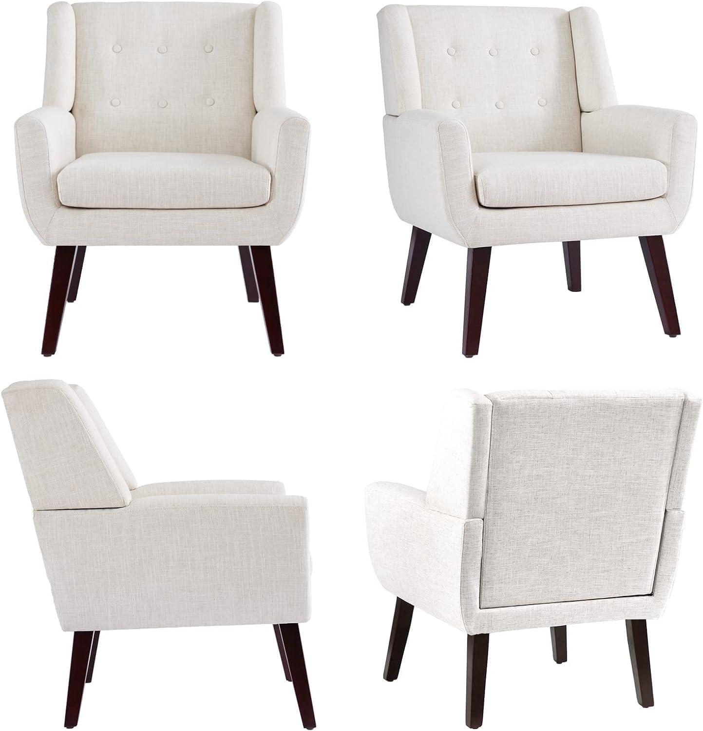 HUIMO Modern Linen Upholstered Armchair Tufted Accent Chair Beige