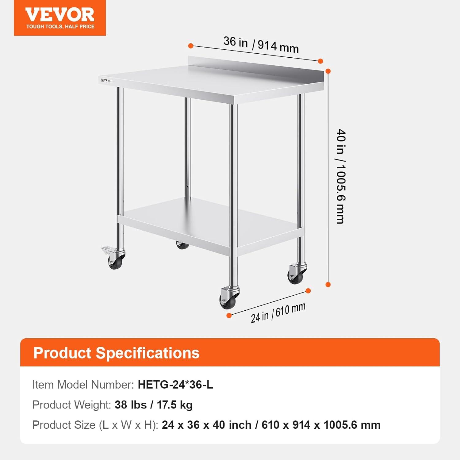 VEVOR VEVOR Stainless Steel 24'' W x 40'' H Adjustable Portable Work Table