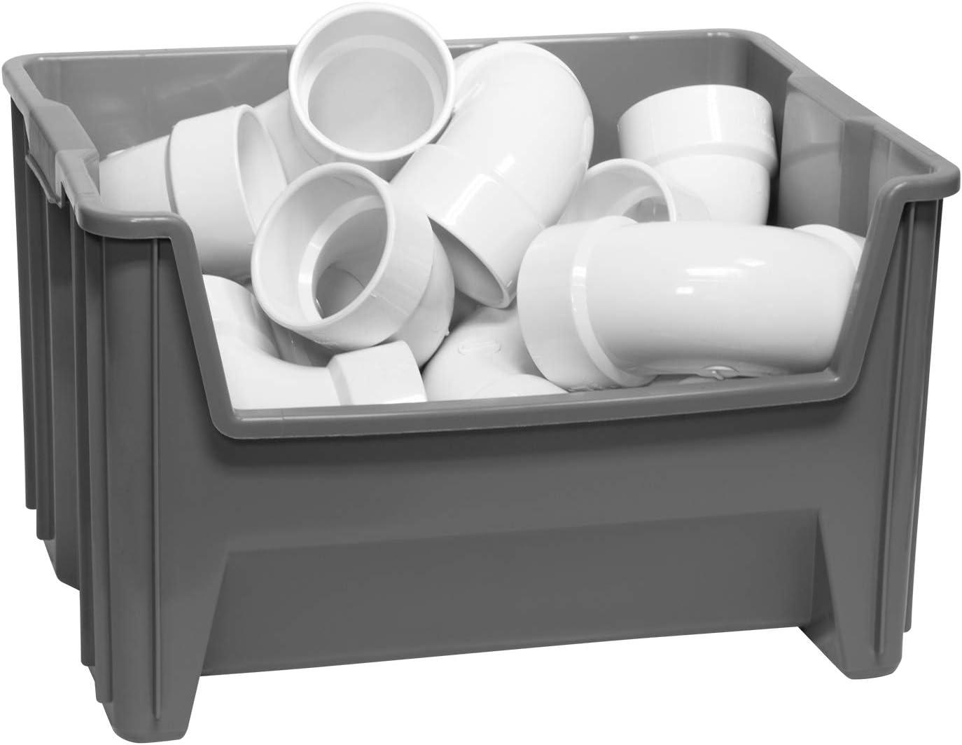 Akro-Mils Stak-N-Store 13017 Large Storage Bins, Stackable Heavy Duty Containers, 15"x20"x12.5", Gray, 3-Pack