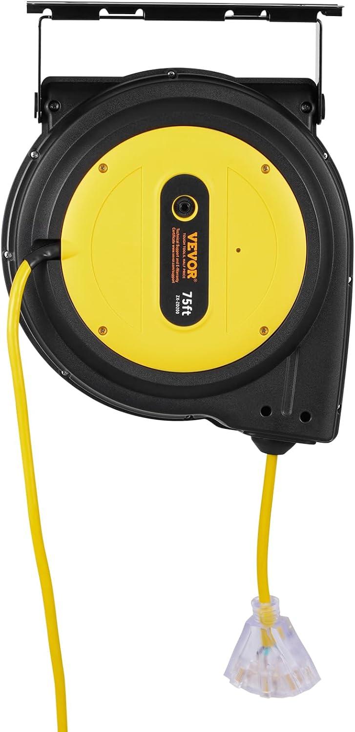 Retractable Extension Cord Reel Power Cord Reel 75FT