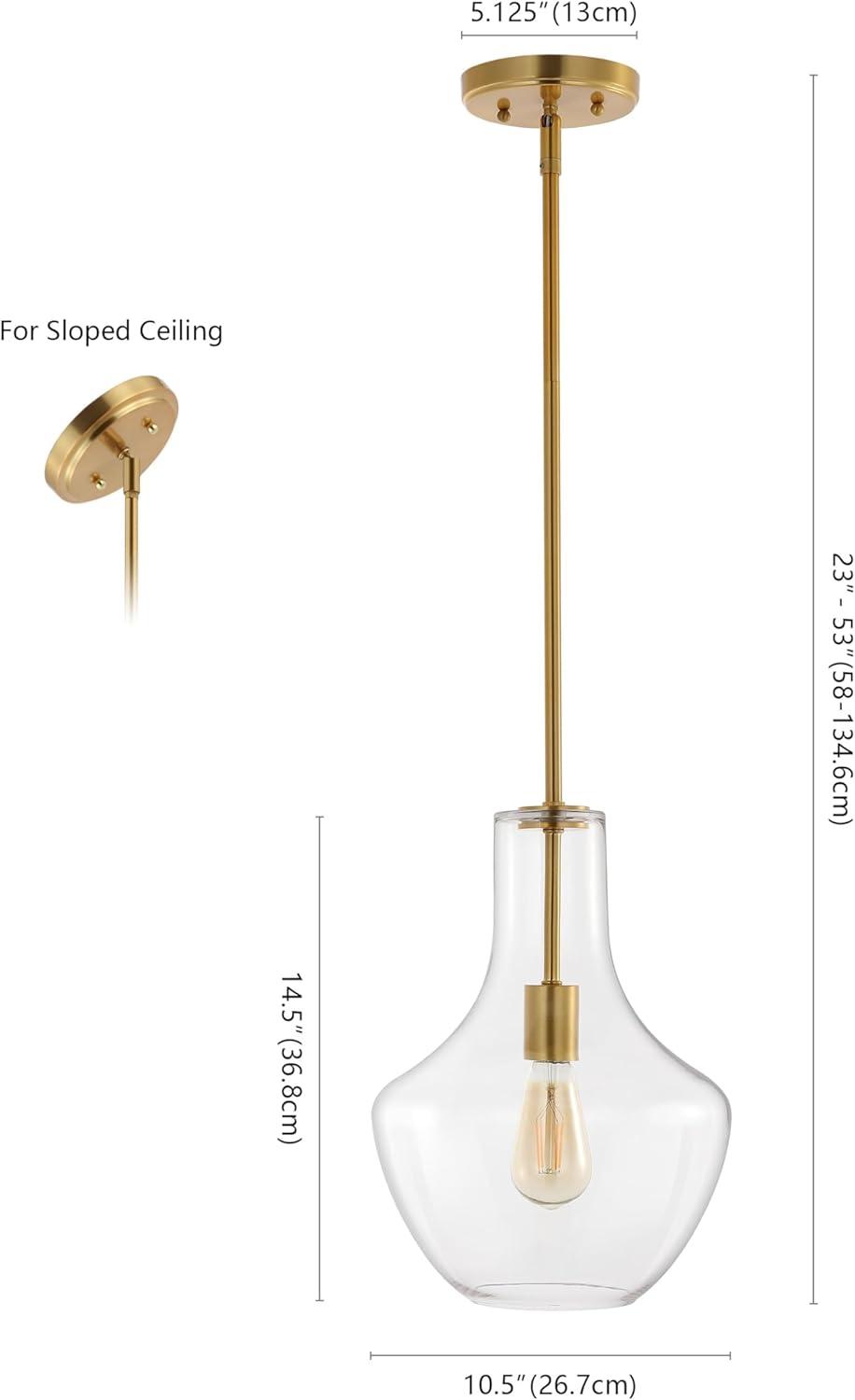 Watts 10.5" 1-Light Mid-Century Modern Iron/Glass LED Pendant, Brass Gold/Clear