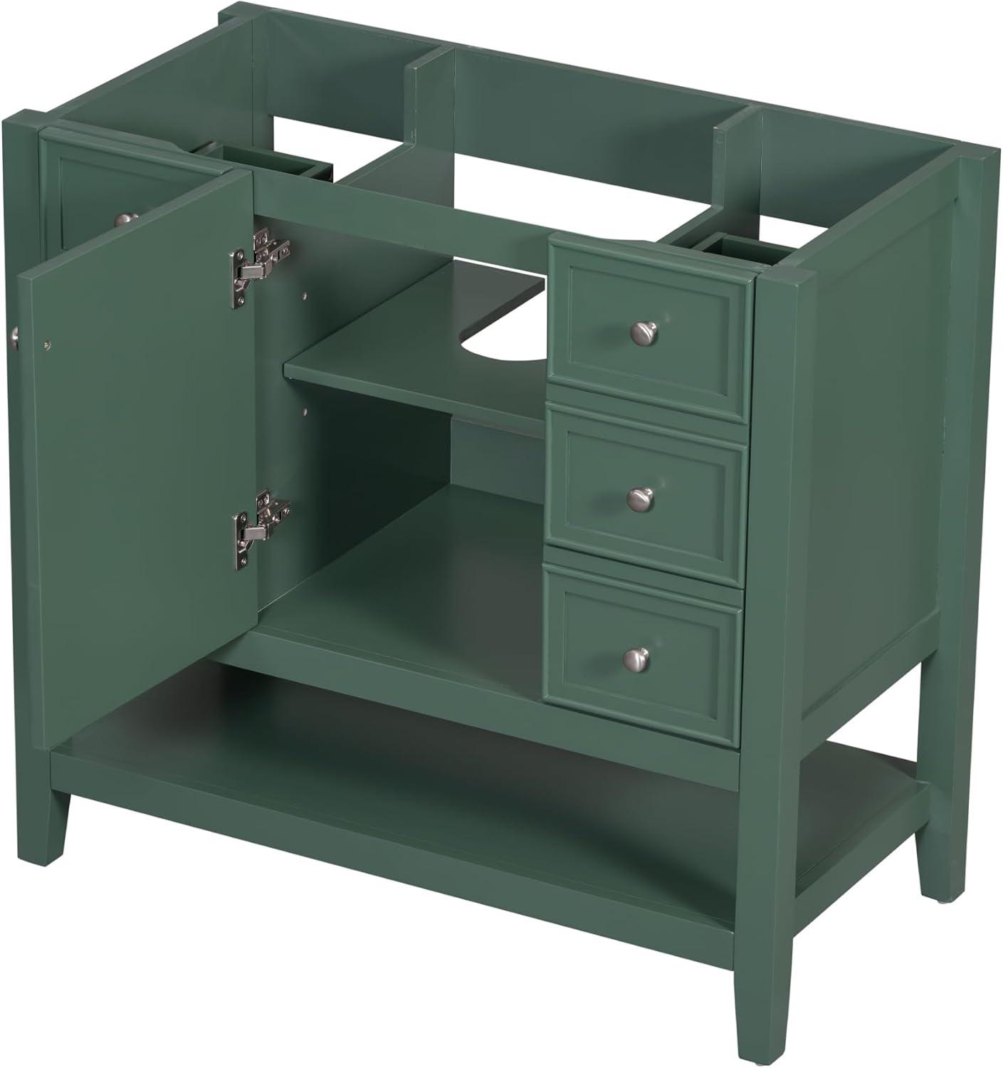 Green 36" Freestanding Bathroom Vanity with Drawers and Cabinet