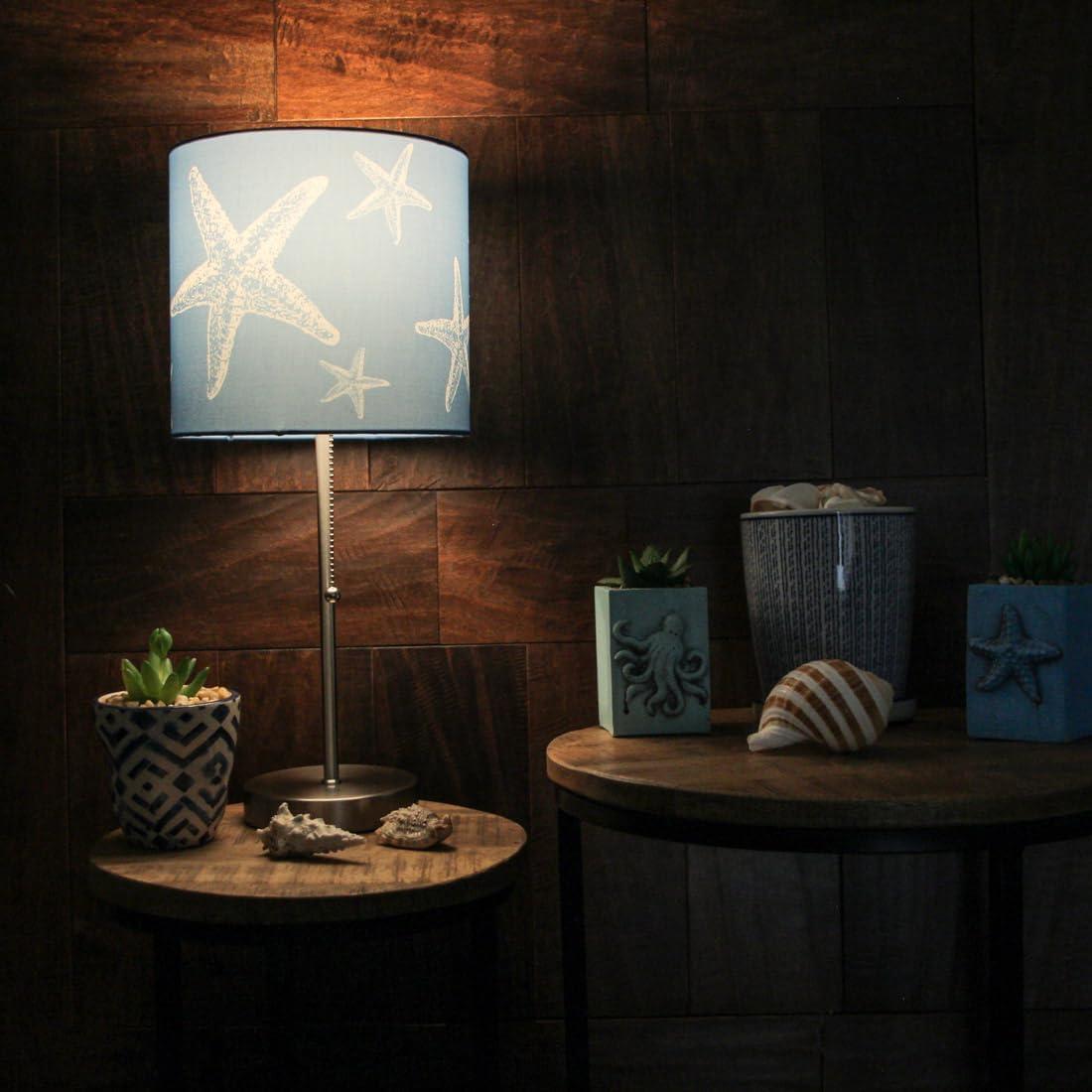 Chesapeake Bay Ltd Zeckos Brushed Nickel Finish Table Lamp Coastal Blue Starfish Shade