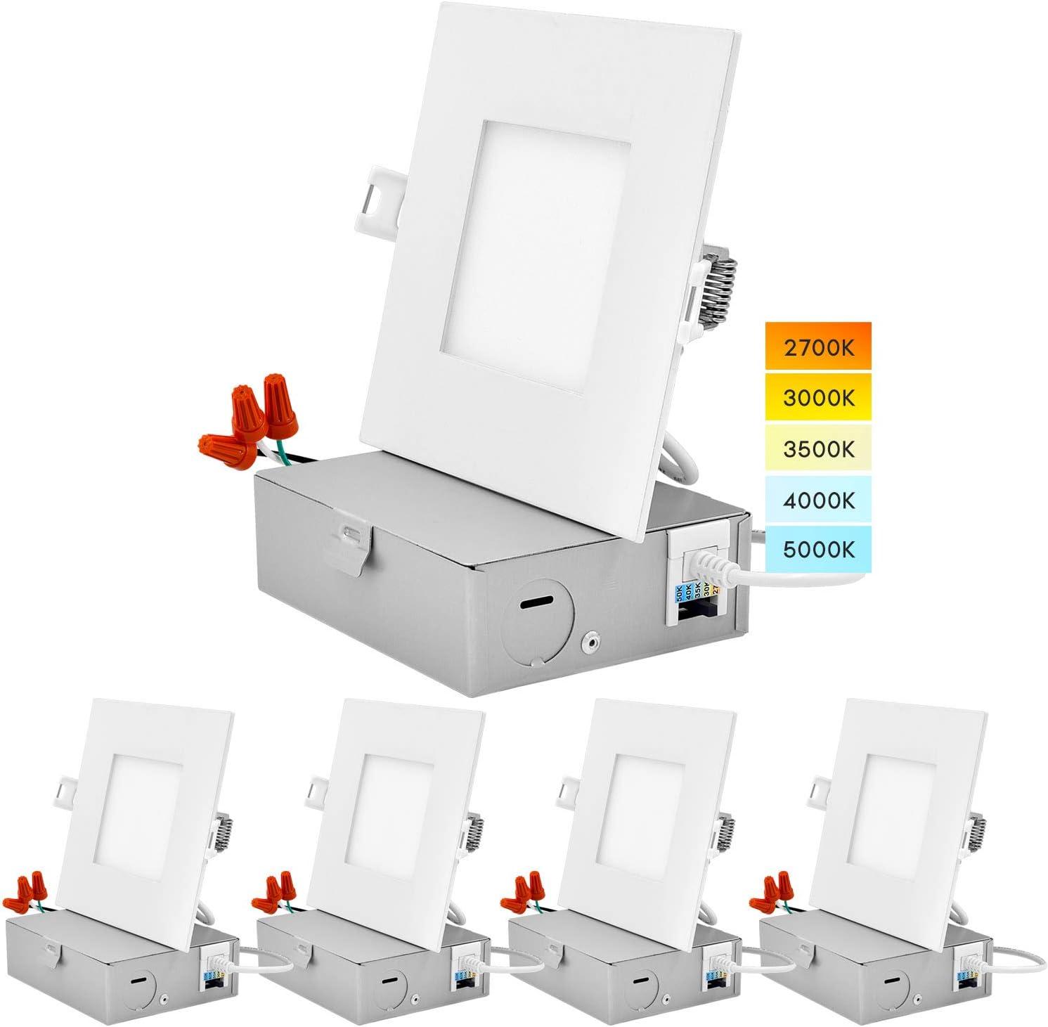 4'' Selectable Color Temperature Dimmable Air-Tight IC Rated LED Canless Recessed Lighting Kit