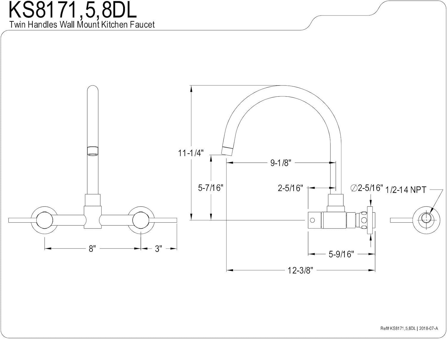 Kingston Brass Concord Double-Handle 2-Hole Wall-Mount Bridge Kitchen Faucet