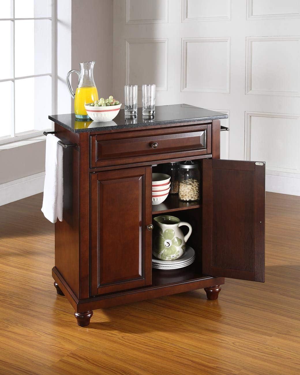 Vintage Mahogany Cambridge Kitchen Island with Black Granite Top