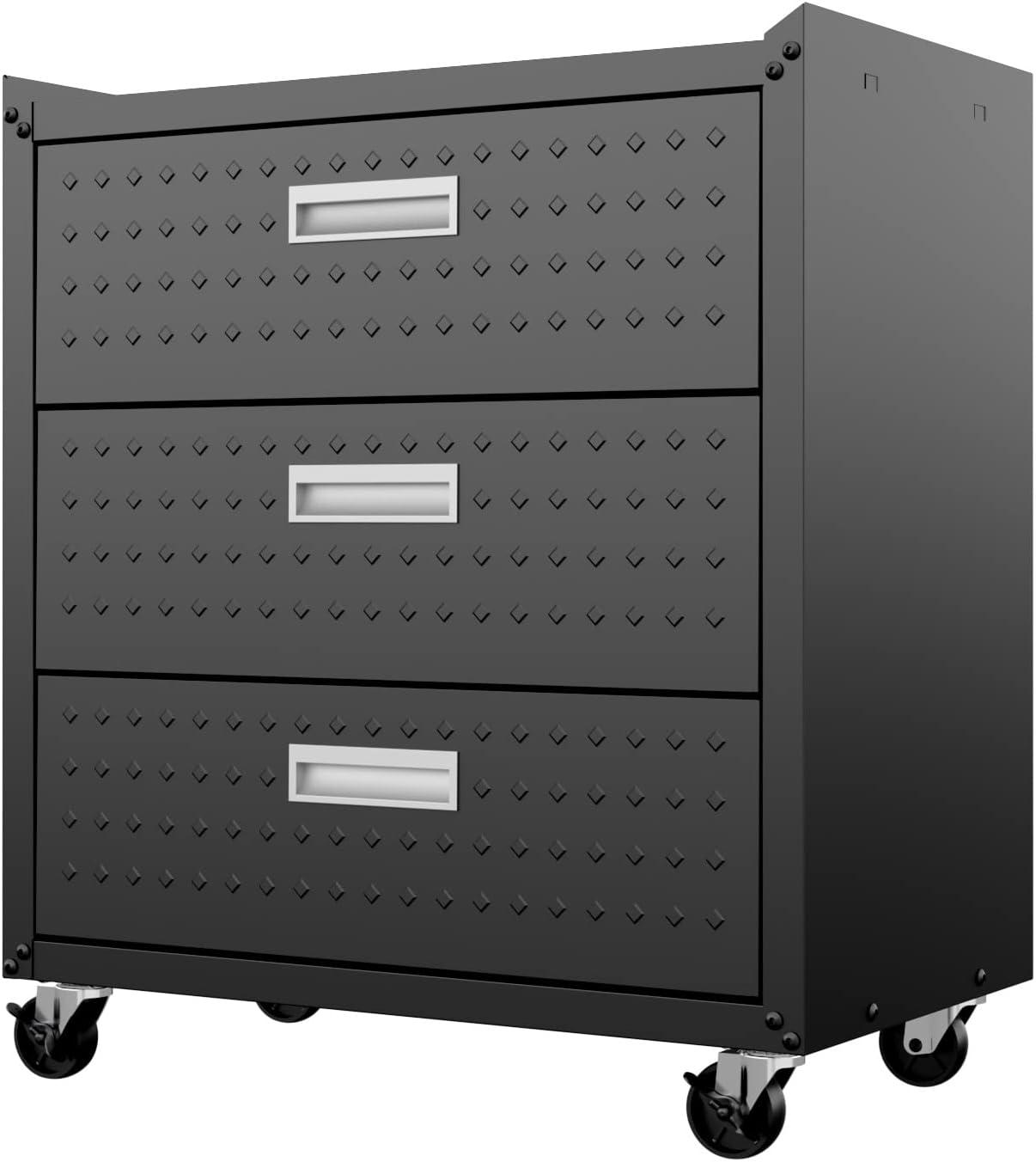 Fortress Textured Metal 31.5" Garage Mobile Chest with 3 Full Extension Drawers y