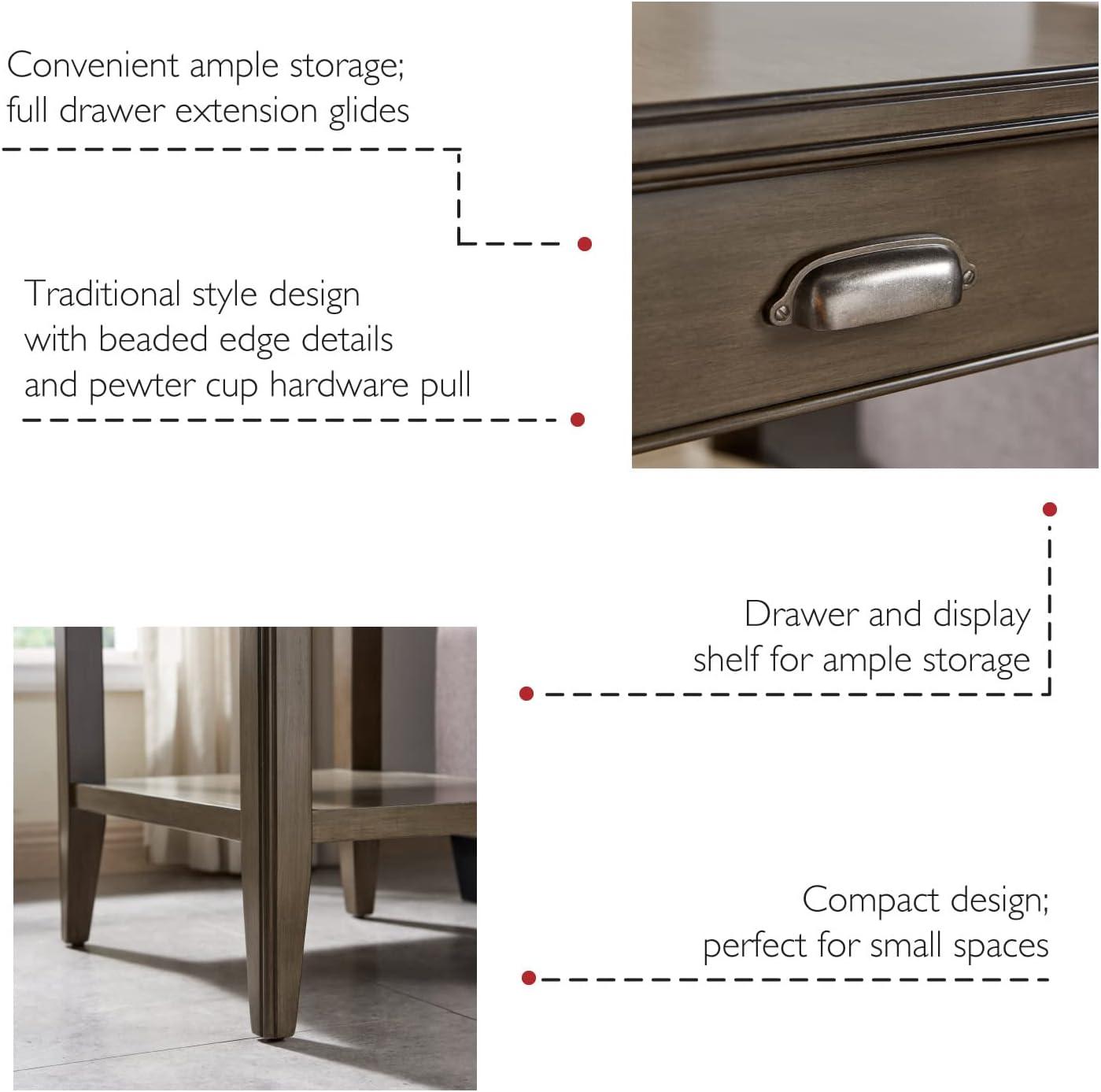 Leick Home 10507-GR Laurent End Table with Drawer and Display Shelf, Gray