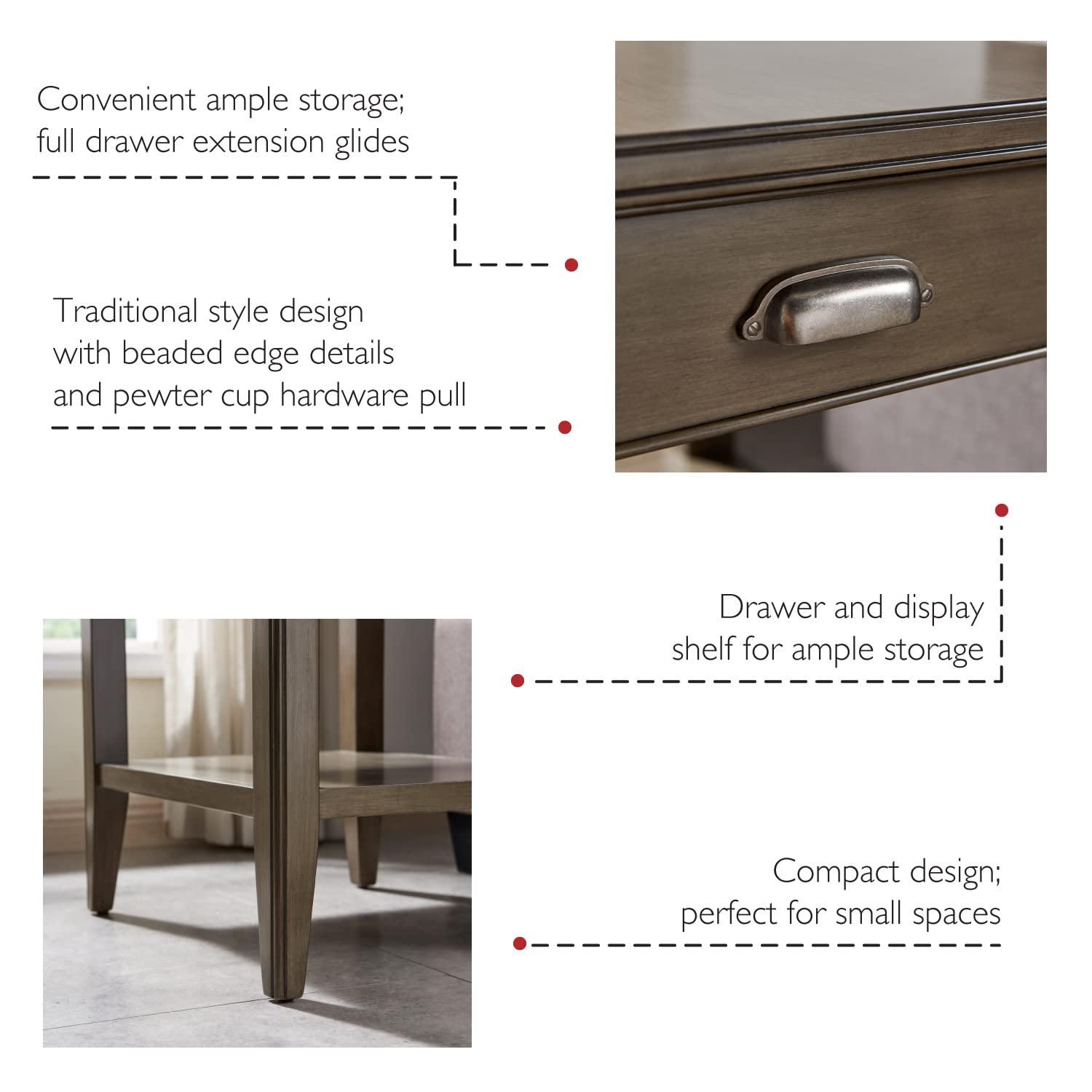 Leick Home 10507-GR Laurent End Table with Drawer and Display Shelf, Gray