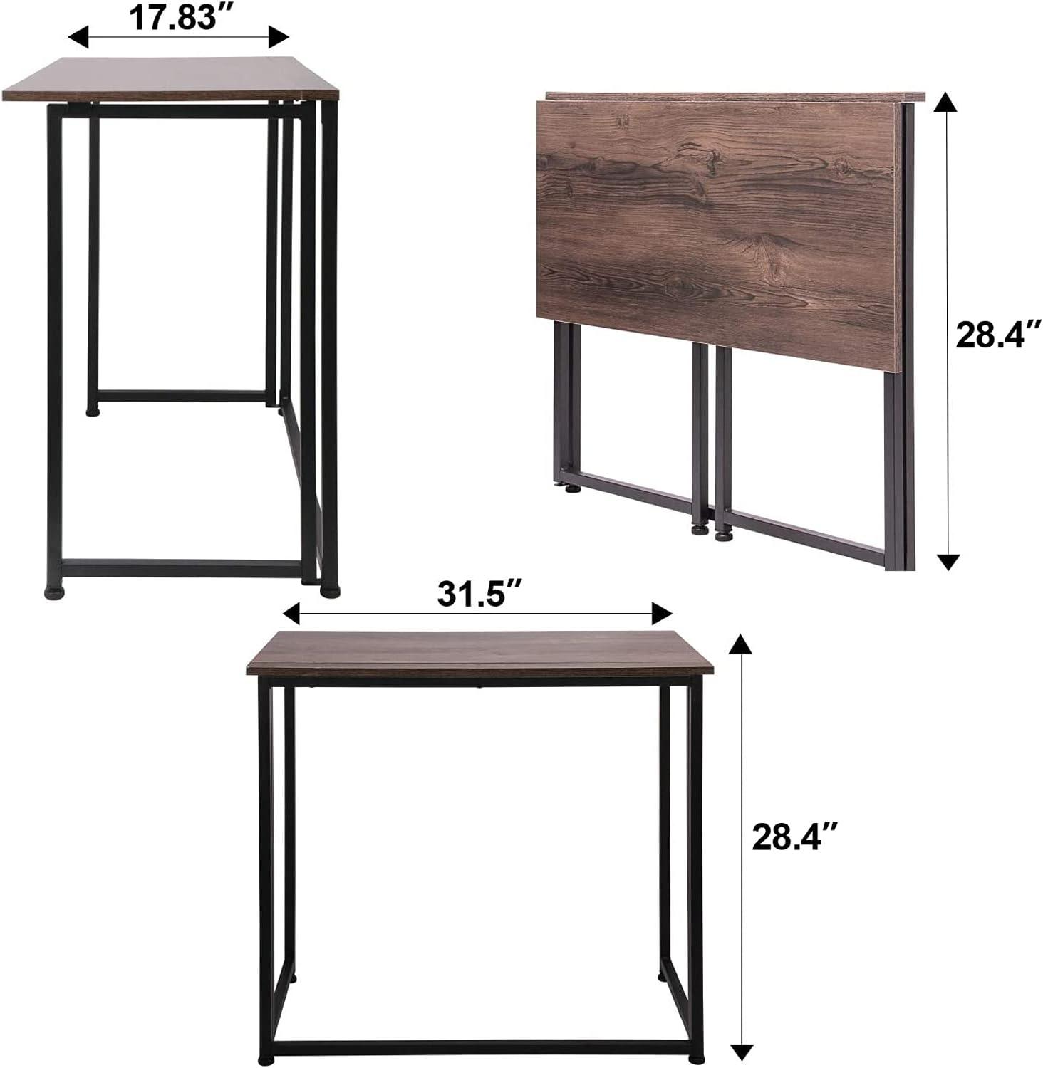 Dark Brown and Black Foldable Wood Computer Desk