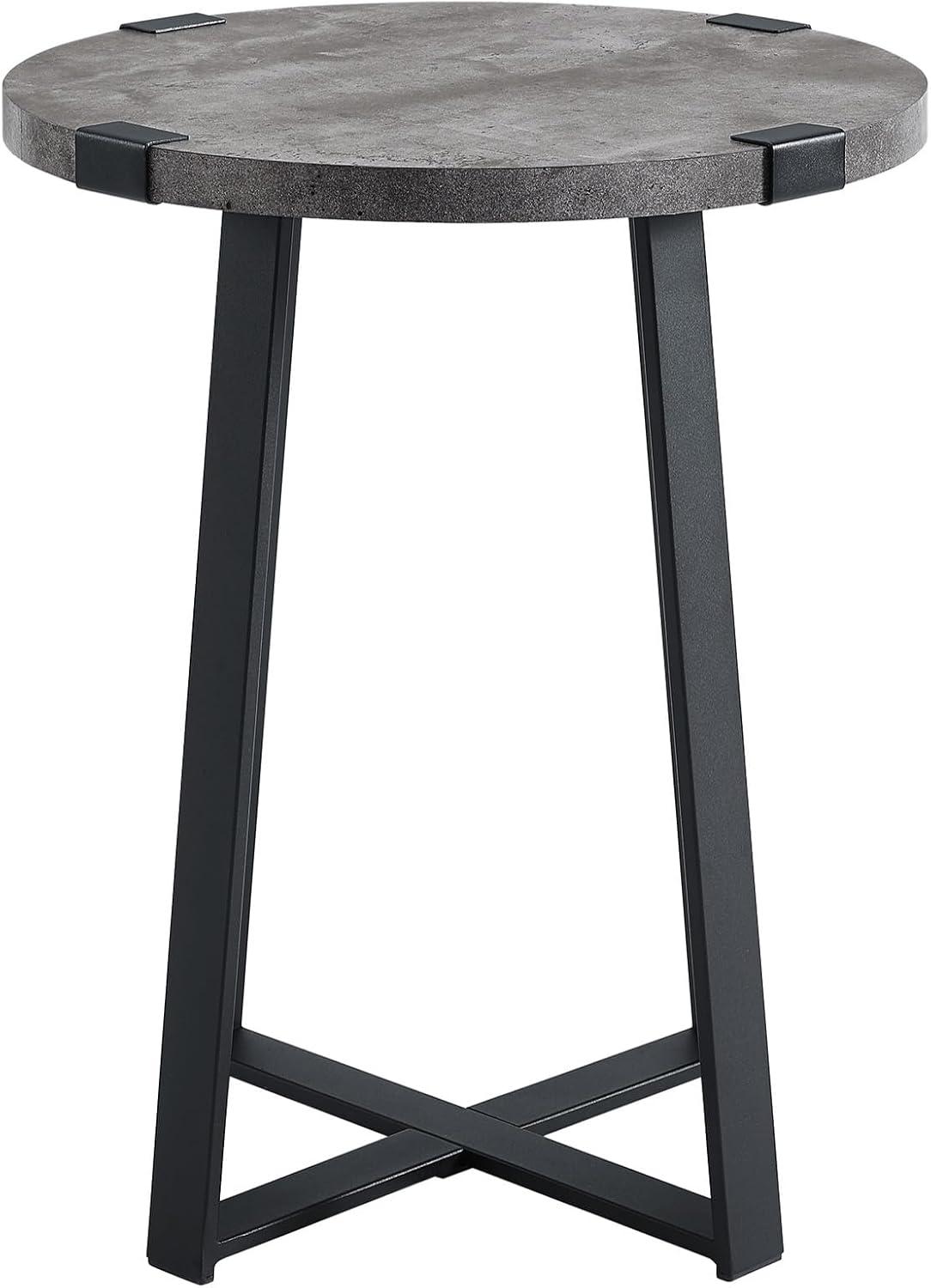 Walker Edison 3 Piece Industrial Wrap Leg Accent Table Set, Dark Walnut