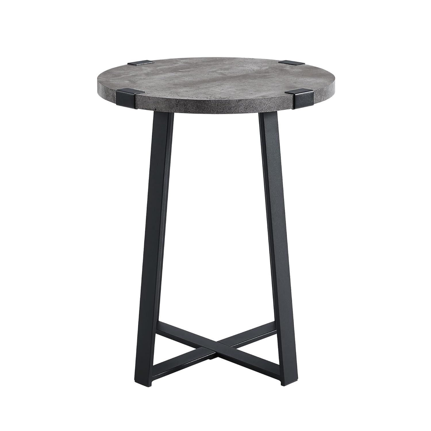 Walker Edison Anastasia Modern Metal Wrap X Base Accent Table, 18 Inch, Dark Concrete