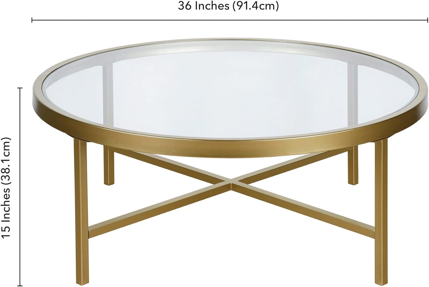 Henn&Hart Round Metal Base Coffee Table in Brass and Gold