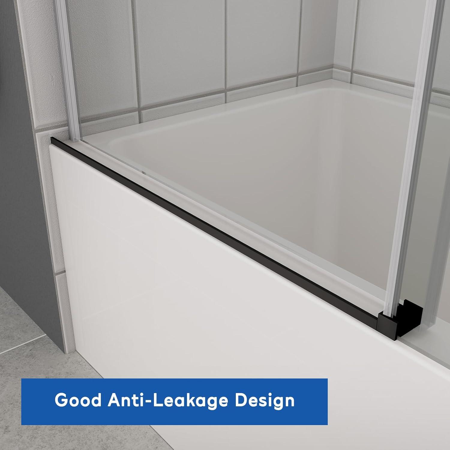 Matte Black Semi-Frameless Sliding Shower Door with Clear Glass