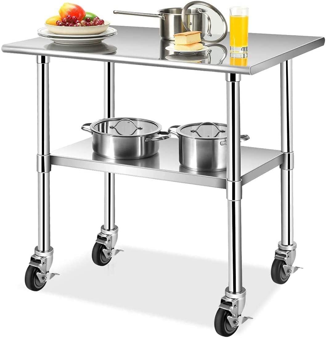 4 inch Prep Table Casters Set of 4 for Commercial Kitchen Prep Tables, Expanding Stem Caster Wheels for Table Legs All with Brake Fit 1-1/2" and 1-5/8" Inner Diameter Leg Tube Adapter Caster