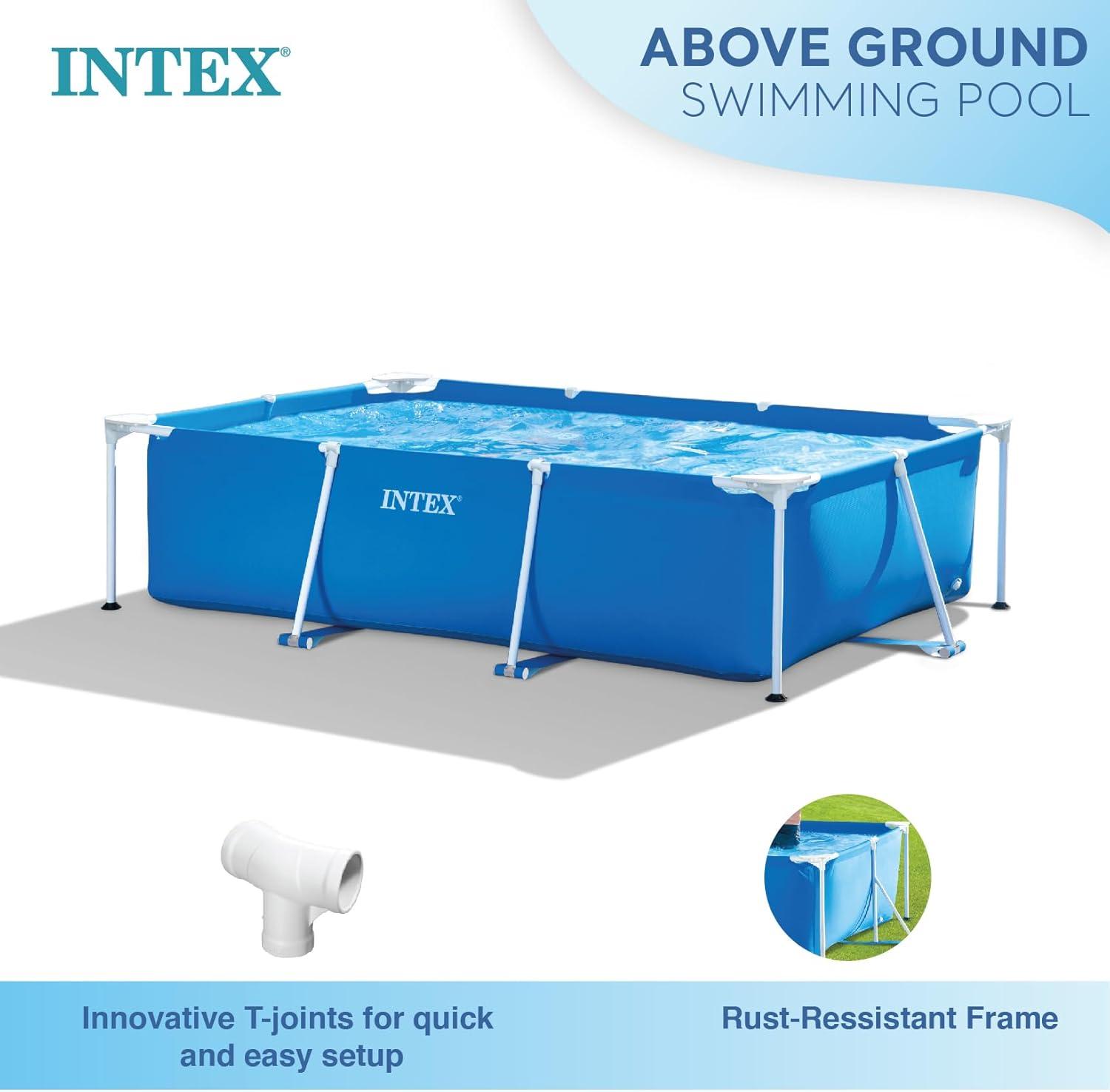 Intex Rectangular Frame Above Ground Outdoor Home Backyard Splash Swimming Pool with Flow Control Valve for Draining