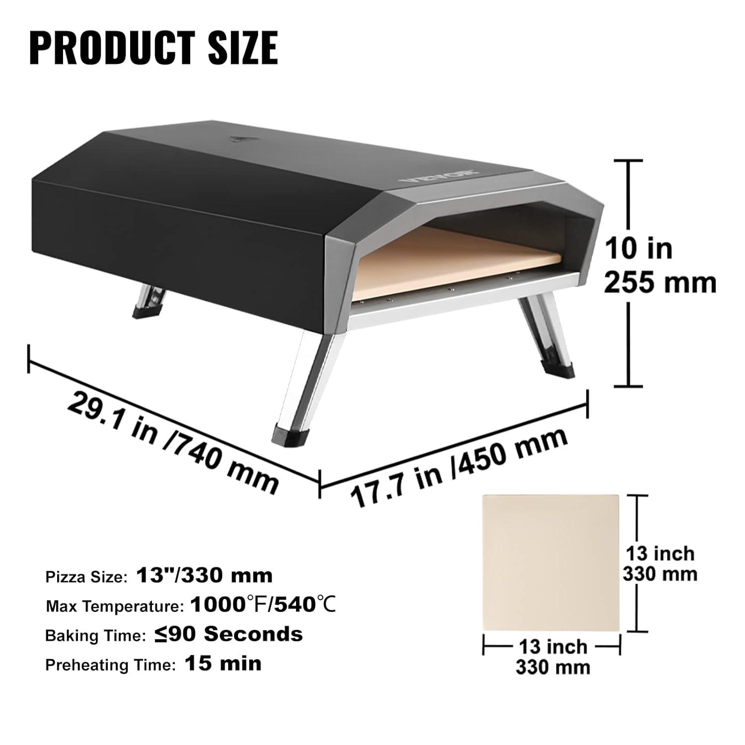 Choco Moon 13" Portable Gas Pizza Oven, Outdoor Propane Pizza Maker with Stainless Steel Construction & Pizza Stone, Perfect for BBQ Camping & Picnics, CSA Certified, Black
