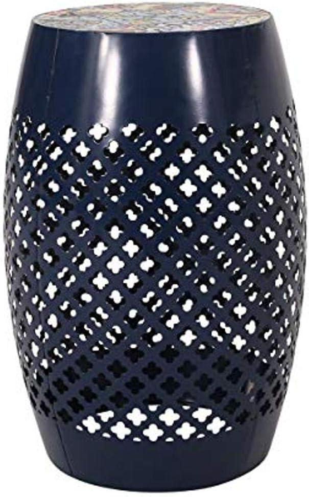 GDF Studio Kalyse Outdoor Lace Cut Side Table with Tile Top, Dark Blue and Multicolored