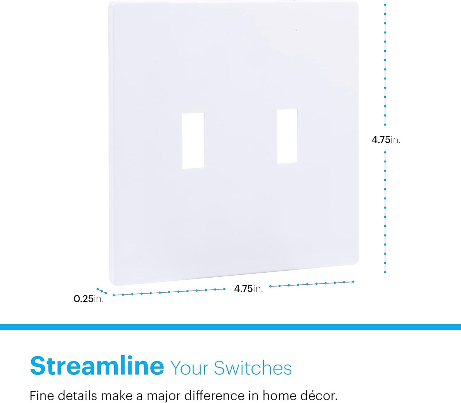 Power Gear Double Toggle Screwless Wall Plate Cover, 4.75” H x 4.75” L, Outlet Covers Wall Plate, Light Switch Cover Plate, Switch Plates and Outlet Covers, Outlet Cover Plate, UL Listed, 10 PK, 70655