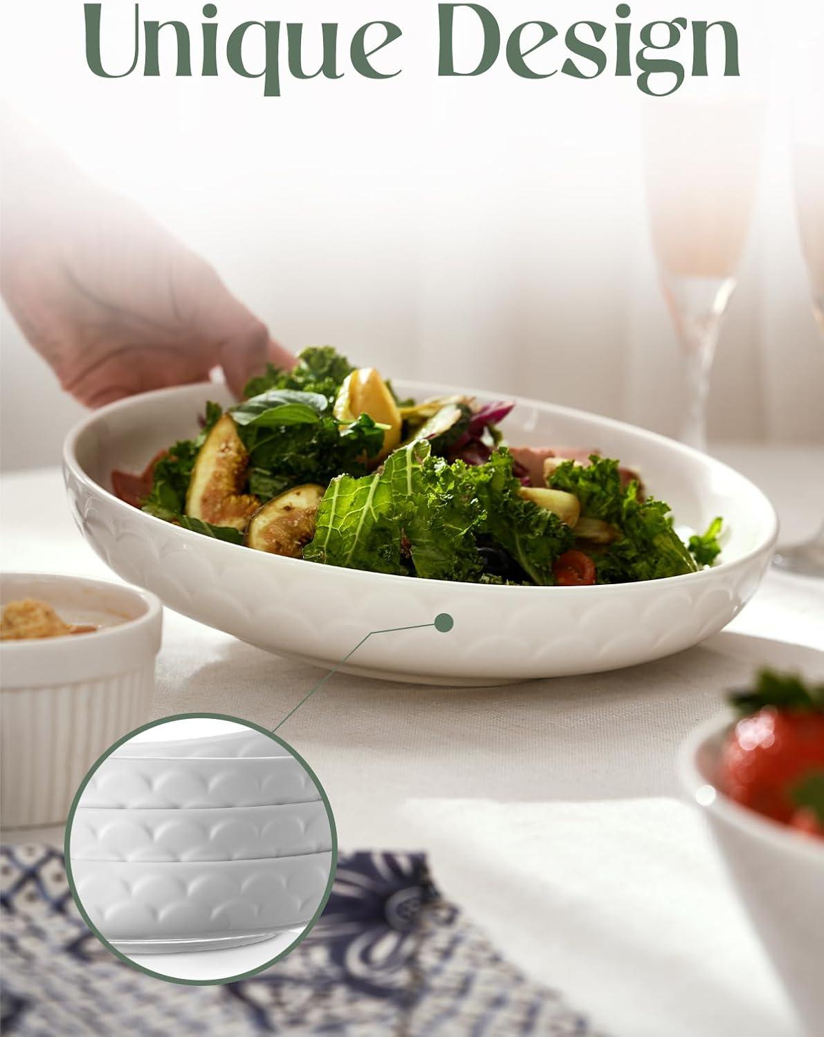 Pasta Bowls, 54 Oz Large Salad Serving Bowls, 10'' Plates Bowls Set Of 4, White Ceramic Soup Bowls For Kitchen Meal Prep, Shallow Dishes Dinner Bowl Microwave Dishwasher Safe