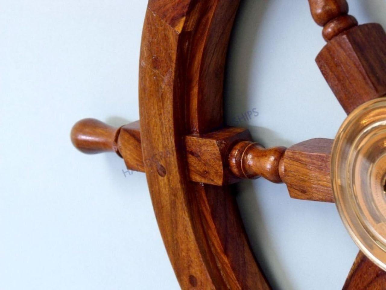 Hampton Nautical Deluxe Class Wood and Brass Decorative Ship Wheel 24" - Nautical Home Decoration Gifts