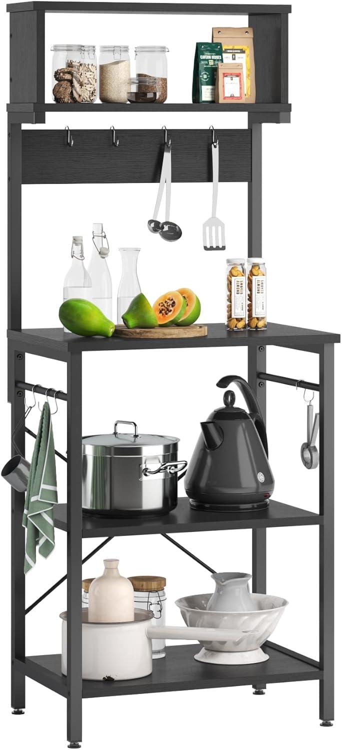 Bestier Kitchen Baker's Rack Microwave Oven Stand Kitchen Shelf with Hutch 8 Side Hooks Coffee Station Utility Storage Shelf for Kitchen Dining Room Living Room