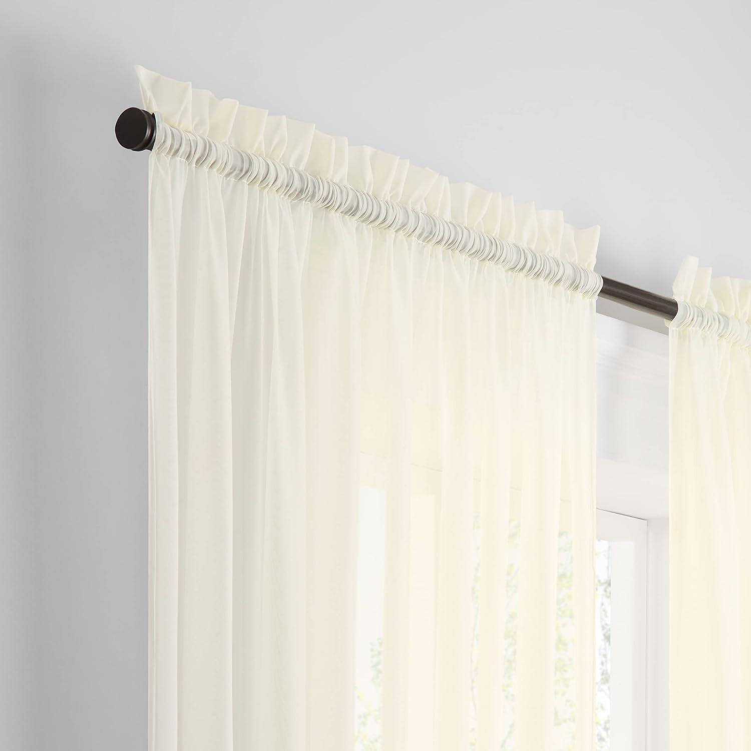 Ivory Sheer Cotton Polyester Rod Pocket Window Drapes, 59 x 84 in