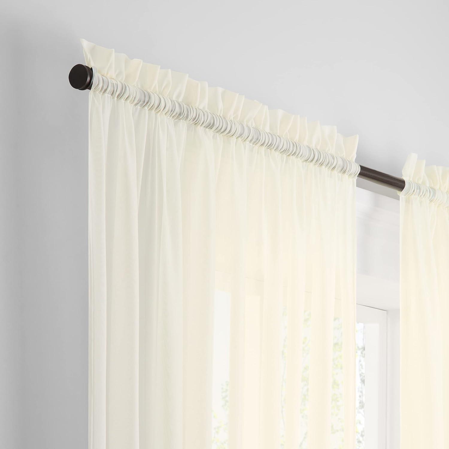 Victoria Ivory Solid Polyester 118 in. W x 63 in. L Sheer Pair Rod Pocket Curtain Panel