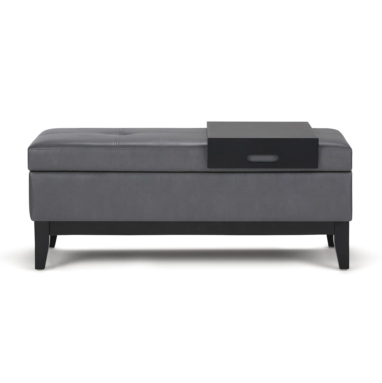 Simpli Home Oregon 42"W Upholstered Storage Ottoman Bench with Lift-Top Lid and Tray