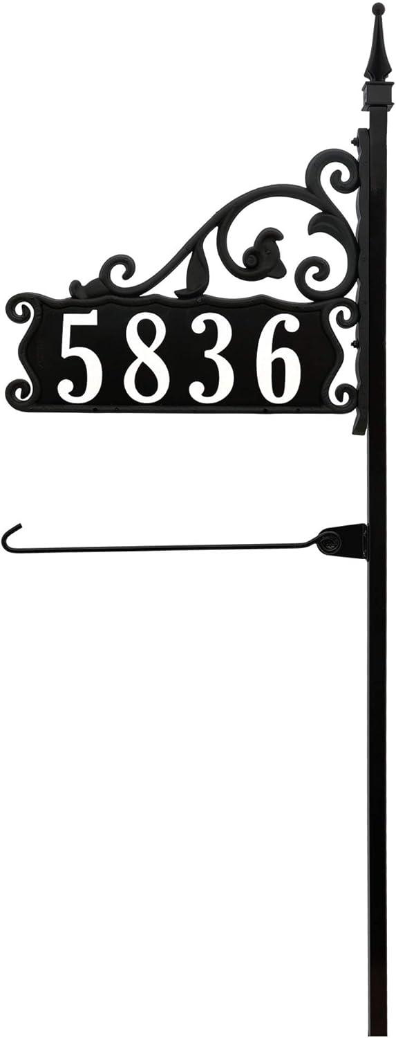 Black Metal Reflective Address Plaque with Flagpole